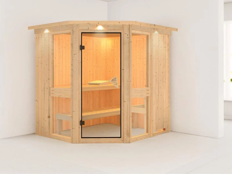 Amelia 1 - Karibu Sauna ohne Ofen - mit Dachkranz -