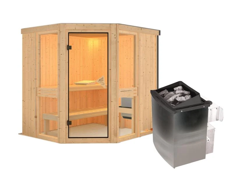 Amelia 1 - Karibu Sauna inkl. 9-kW-Ofen - ohne Dachkranz -