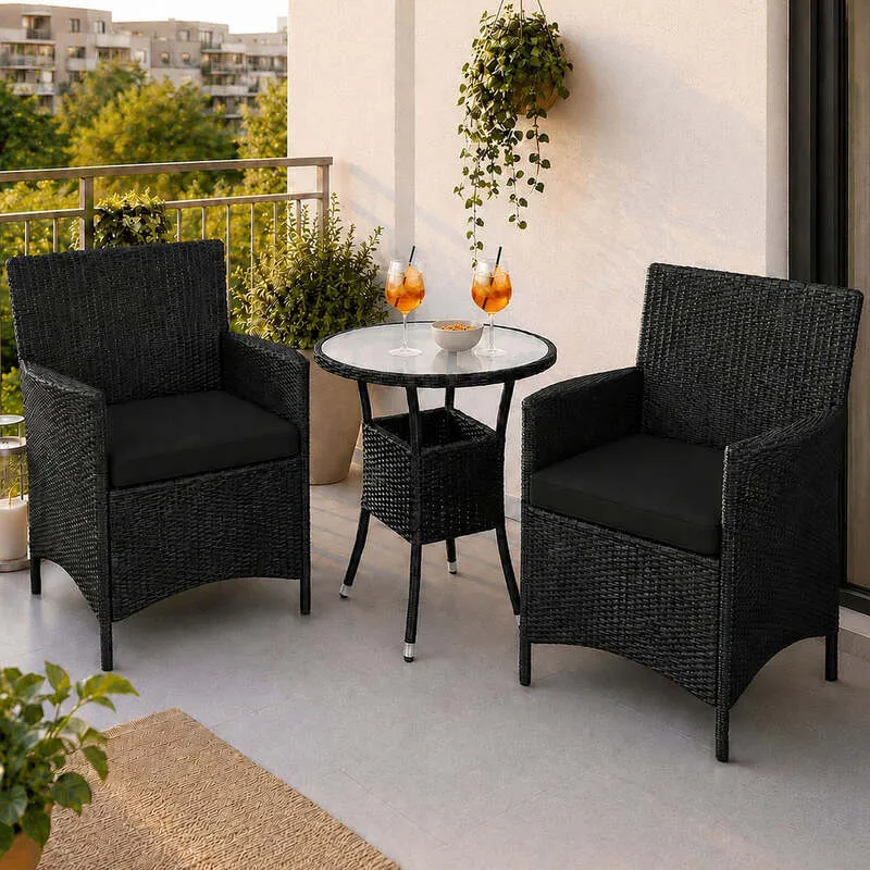 B-Ware Polyrattan Balkon Set Bayamo 2 Personen Sitzgarnitur wetterfest schwarz