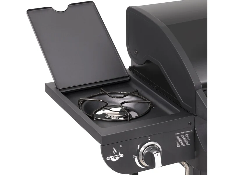 B-Ware El Fuego Gasgrill Columbus 3-Brenner Grill mit Seitenkocher Garten schwarz