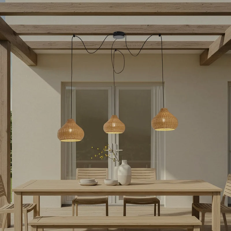 B-Ware Lucande Außenhängelampe Pendelleuchte Außenlampe Rattan Leuchte IP44 3-flammig