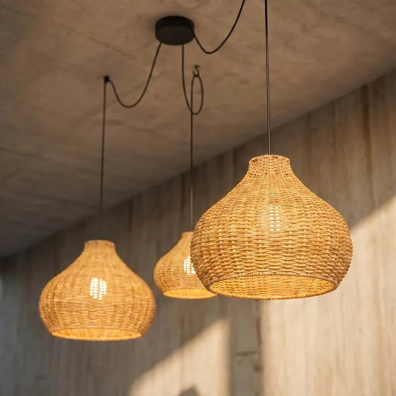 B-Ware Lucande Außenhängelampe Pendelleuchte Außenlampe Rattan Leuchte IP44 3-flammig