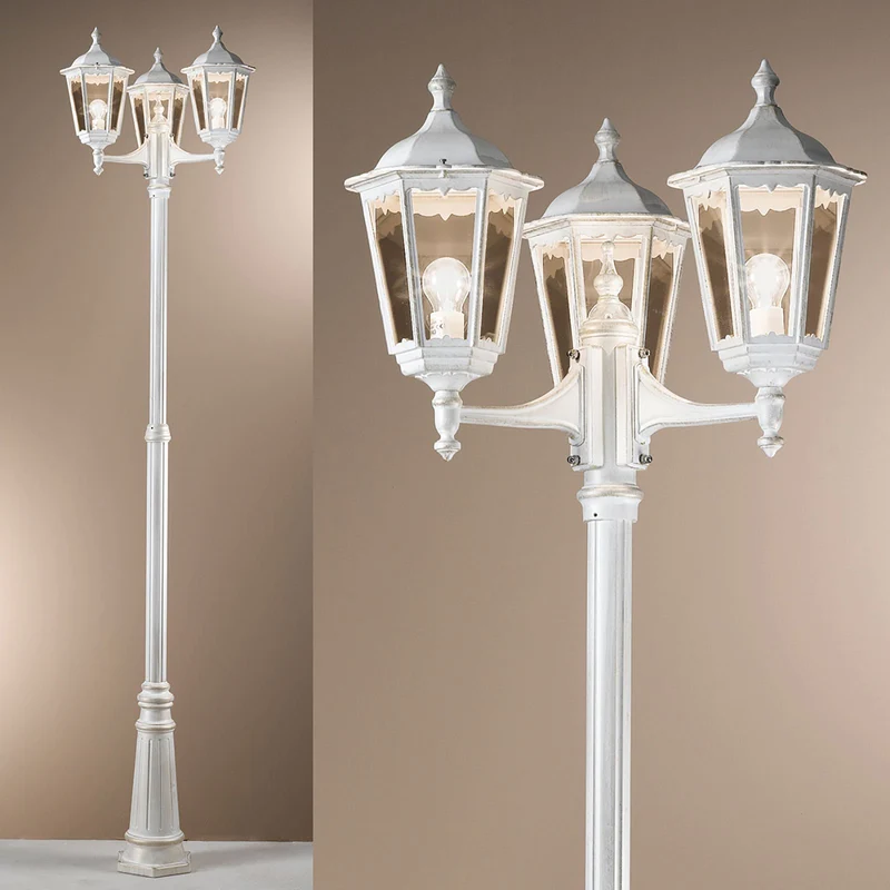 B-Ware ORION Puchberg Mastleuchte Außenlampe Gartenbeleuchtung 3-flg 255 cm weiß-gold