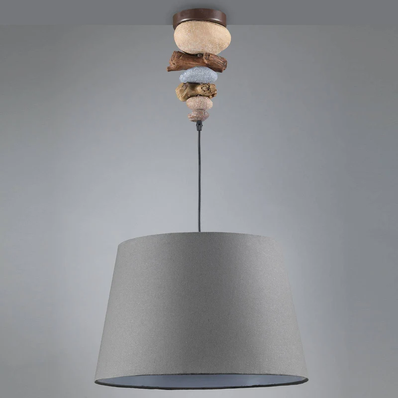 B-Ware Euluna Hängeleuchte Hängeleuchte Leuchte Lampe Vera mit Stoffschirm Stein-Dekor