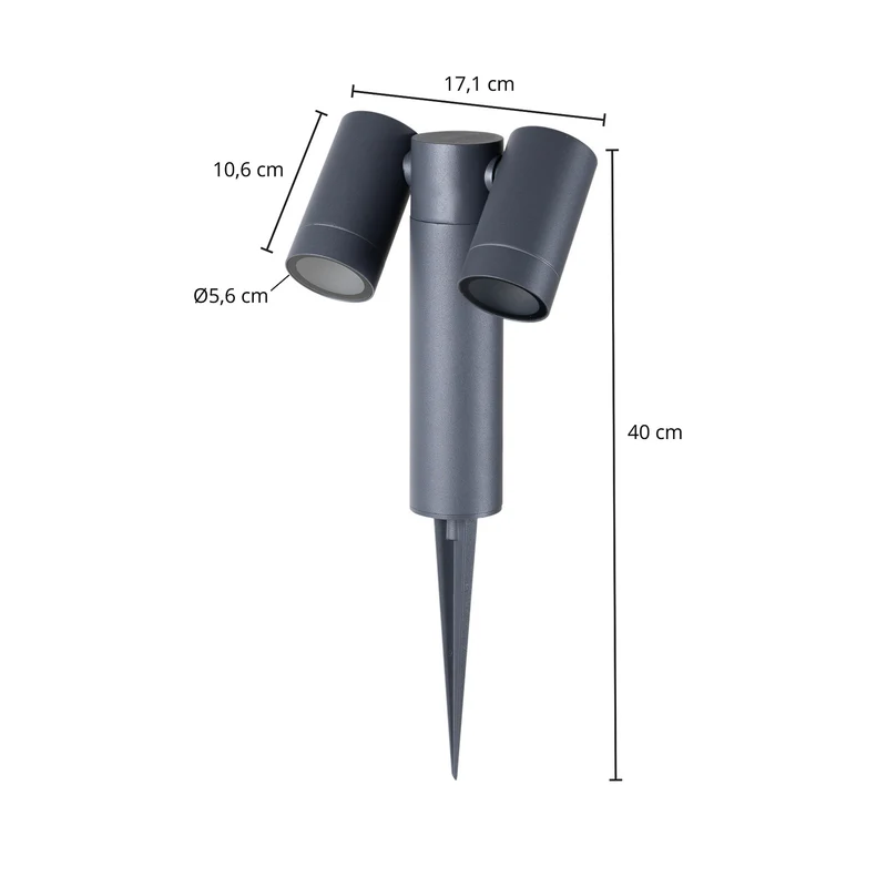B-Ware Prios Erdspießstrahler Tulimar LED Außenleuchte anthrazit dimmbar IP65 2-flg.