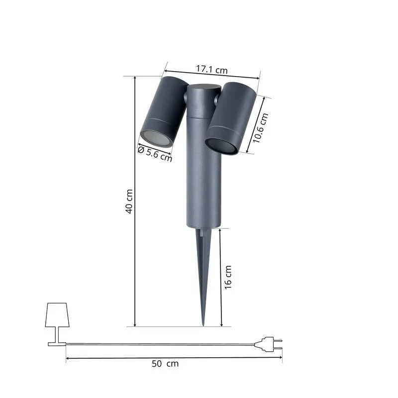 B-Ware Prios Erdspießstrahler Tulimar LED Außenleuchte anthrazit dimmbar IP65 2-flg.