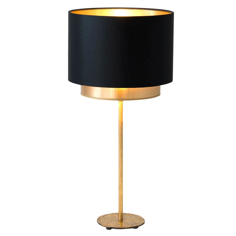 B-Ware Holländer Tischleuchte Tischlampe Mattia Chintz schwarz gold Eisen Stoffschirm