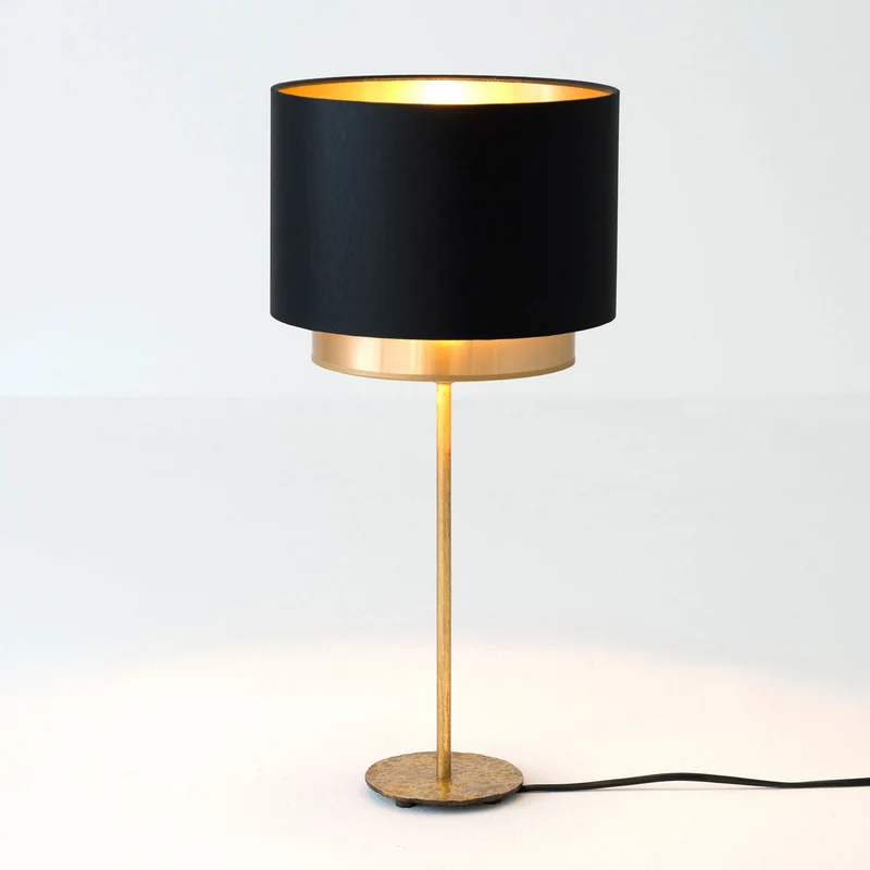 B-Ware Holländer Tischleuchte Tischlampe Mattia Chintz schwarz gold Eisen Stoffschirm