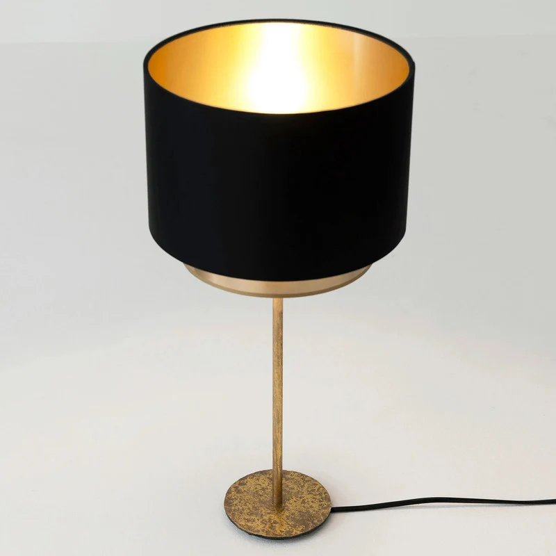 B-Ware Holländer Tischleuchte Tischlampe Mattia Chintz schwarz gold Eisen Stoffschirm