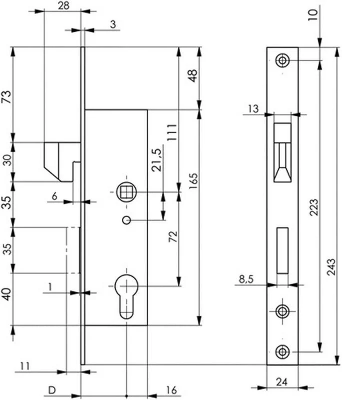 B-Ware AMF Rohrrahmen-Schiebetorschloss Schloss Türschloss 8331 PZW 35mm verzinkt644