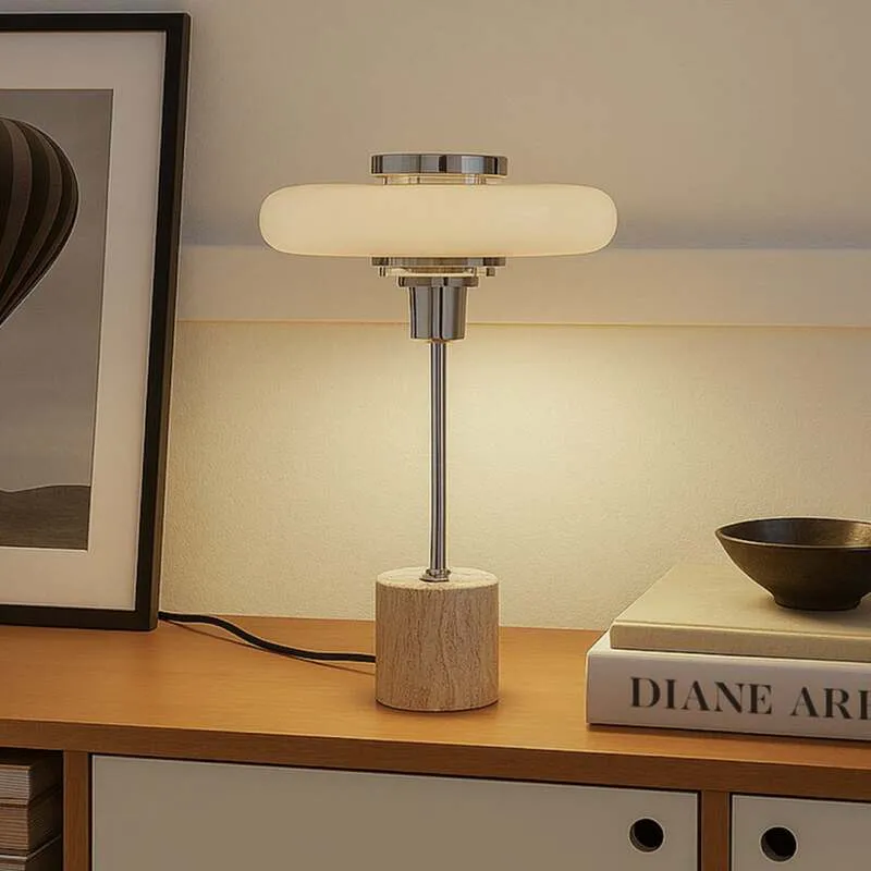 B-Ware Lindby Tischleuchte Lampe Retro beige Metall Travertin Schreibtischleuchte