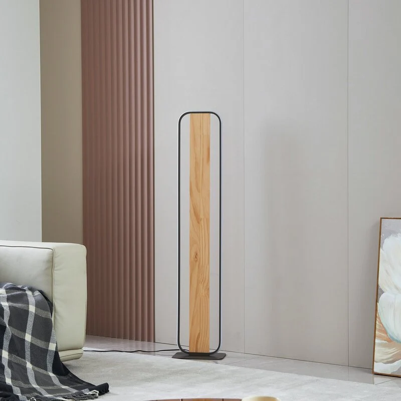 B-Ware Lindby Stehleuchte Standlampe LED Romilda grau Holz Schalter Kabel 122 cm