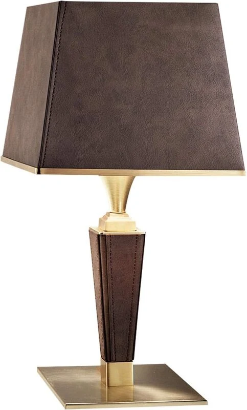 B-Ware Masiero Tischleuchte Lampe Darshan Lederbezug Wohnzimmer dunkelbraun gold