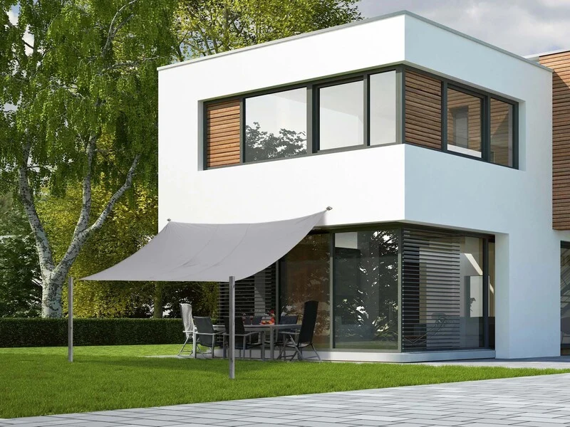 B-Ware Sonnensegel Neptun Beach Quadrat 360cm x 360cm Silbergrau Sonnenschutz Garten