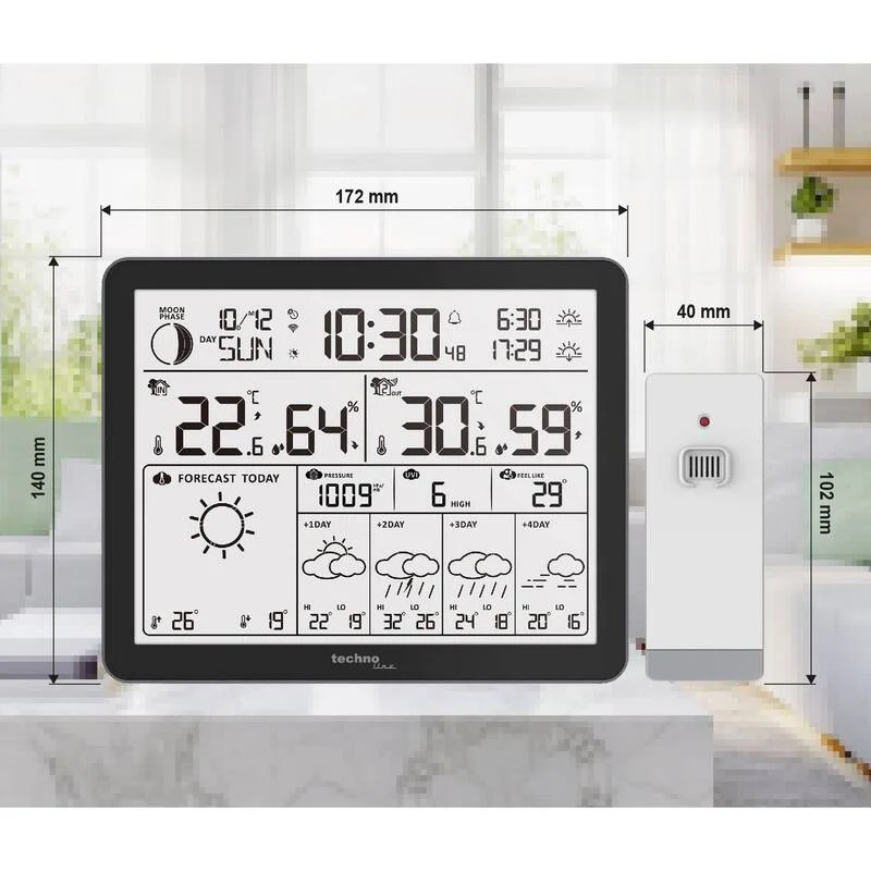 B-Ware Techno Line WLAN Wetterstation WD3000 Wettervorhersage 4 Tage schwarz 172x140mm