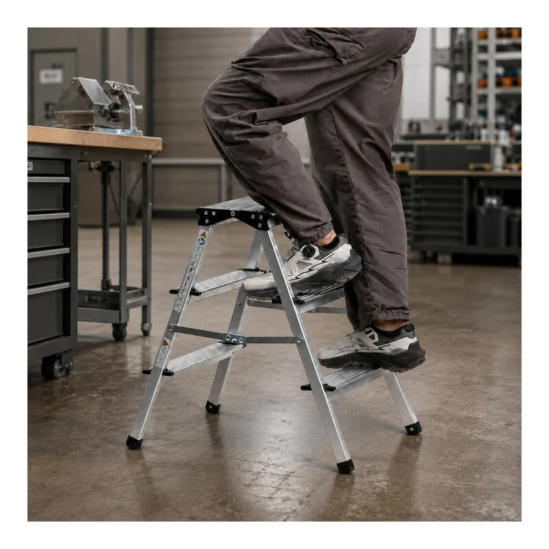 B-Ware STIER Aluminium-Trittleiter 3 Stufen Leichtgewicht 150 kg klappbar 680x320x200mm