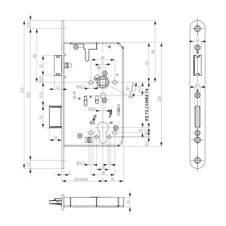 B-Ware BKS Panikschloss Einsteckschloss Notausgang Panikfunktion E Edelstahl 72mm Links