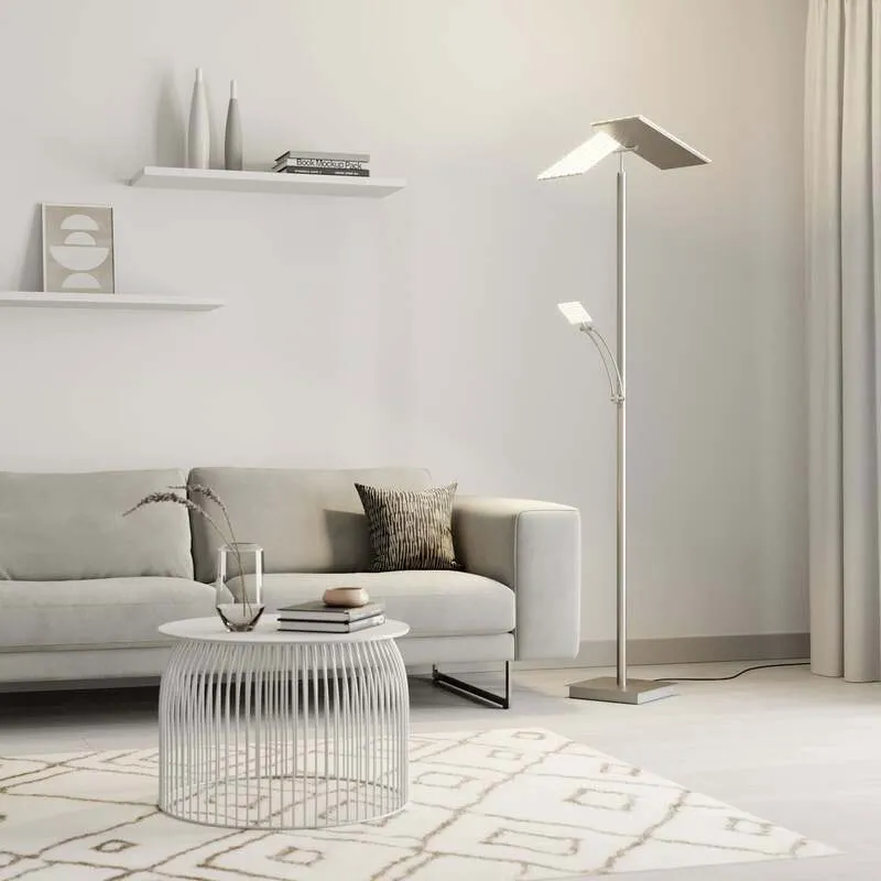 B-Ware Lucande Stehleuchte Parthena LED dimmbar nickel 180cm Leselampe warmweiß Lampe