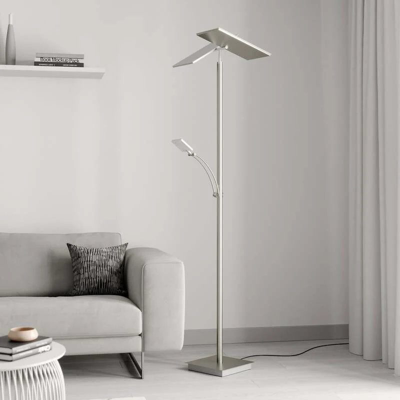 B-Ware Lucande Stehleuchte Parthena LED dimmbar nickel 180cm Leselampe warmweiß Lampe
