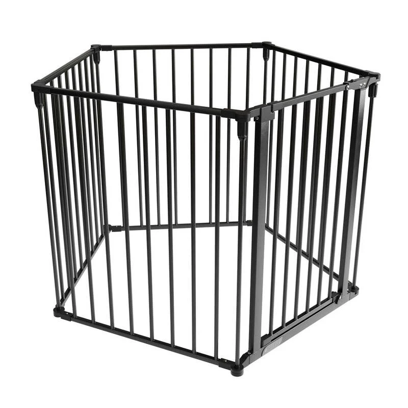 B-Ware Kamin- / Ofenschutzgitter 300 cm Sicherheitsgitter mit Tür schwarz Metall