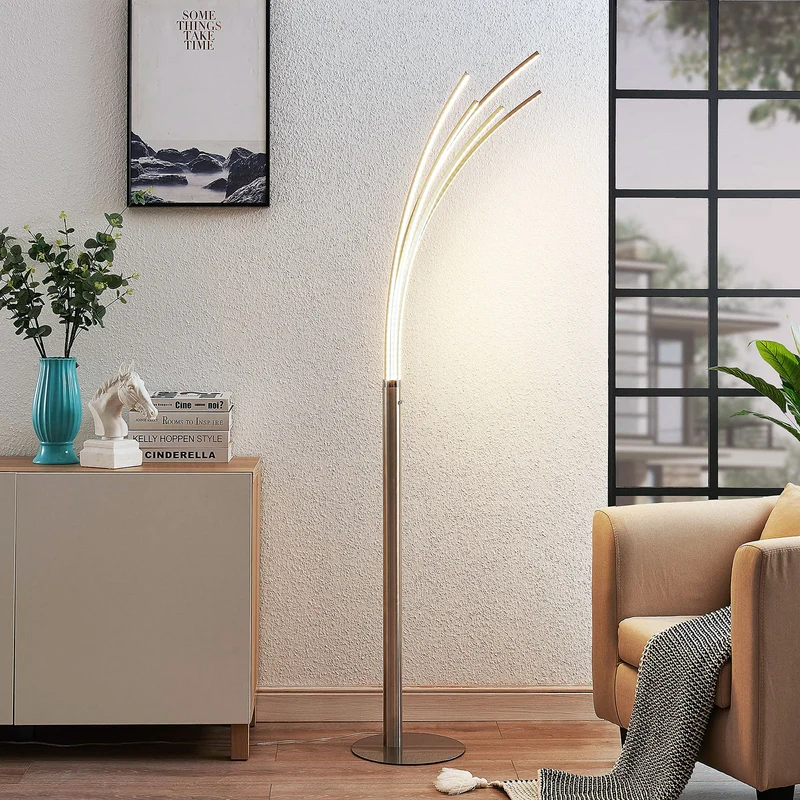 B-Ware Lindby Stehleuchte Standleuchte LED Boba Metall nickel matt warmweiß 185 cm