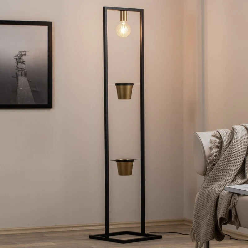B-Ware Stehleuchte Flores Stehlampe Standleuchte Leuchte 1-flammig schwarz/gold Stahl