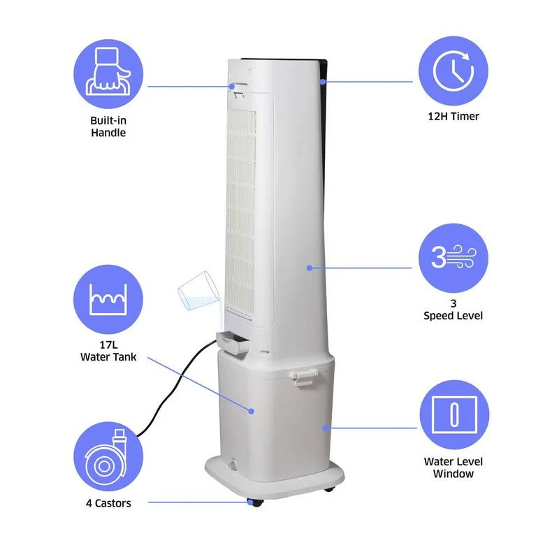 B-Ware Sygonix Luftkühler 90W Oszillierend Tower-Ventilator Fernbedienung LED-Display