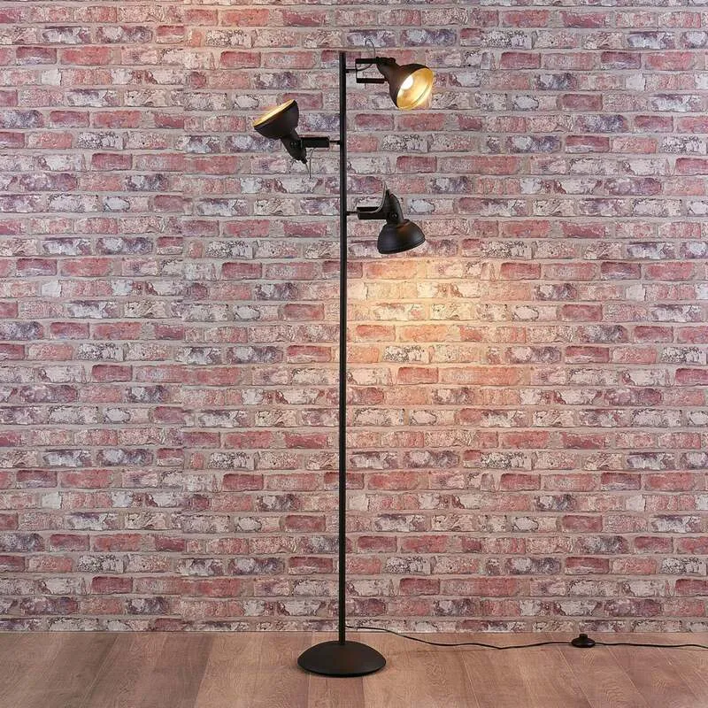 B-Ware Lindby Stehleuchte Lilly LED Stehlampe Lampe schwarz gold 170cm 3-flammig