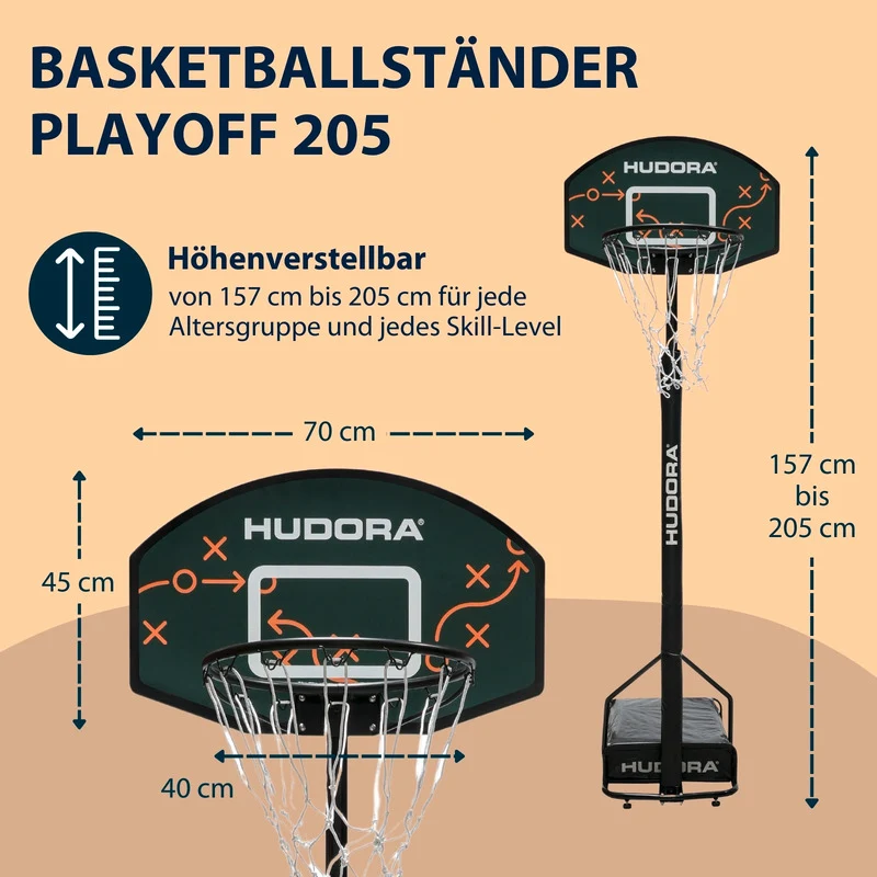B-Ware Basketballständer HUDORA Playoff 205 höhenverstellbar ab 4 Jahren 157-205 cm